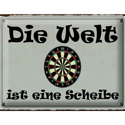 Blechschild Spruch 40x30cm Darts die Welt ist eine Scheibe