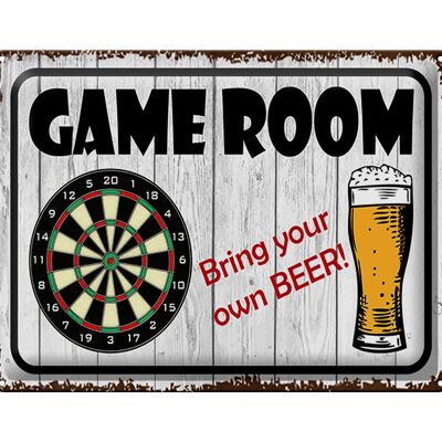 Blechschild Spruch 40x30cm Dart game room bring your Beer