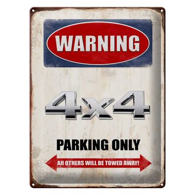 Cartel de chapa que dice 30x40cm Advertencia 4x4 Solo estacionamiento