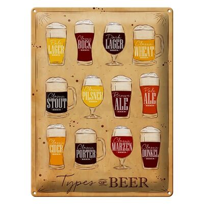 Metal sign saying 30x40cm Types of Beer Beer varieties