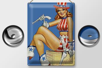 Plaque en tôle Pin Up 30x40cm danger Cowgirl USA pistolet 2