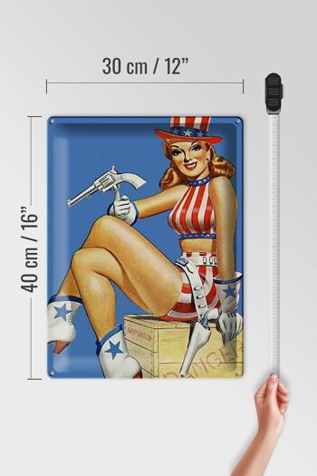 Plaque en tôle Pin Up 30x40cm danger Cowgirl USA pistolet 4