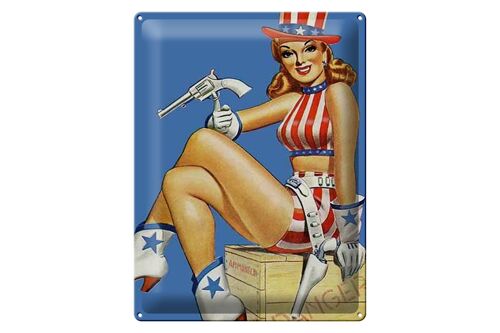 Blechschild Pin Up 30x40cm danger Cowgirl USA Pistole