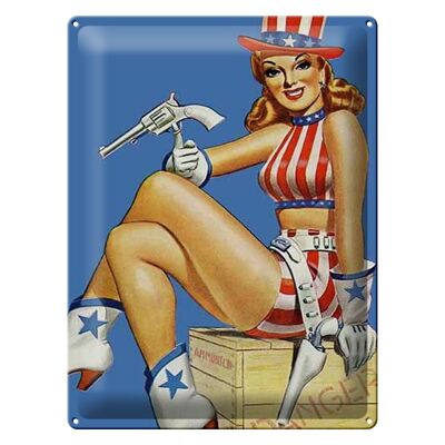 Tin sign Pin Up 30x40cm danger Cowgirl USA pistol