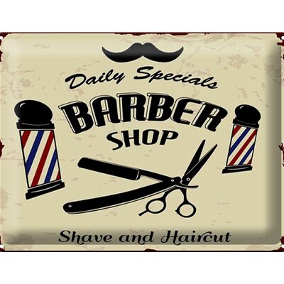 Metal sign saying 30x40cm Barbershop shave and haircut