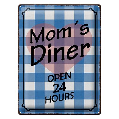 Targa in metallo con scritta "Mom's Diner" aperto 24 ore su 24, 30x40 cm, cuore