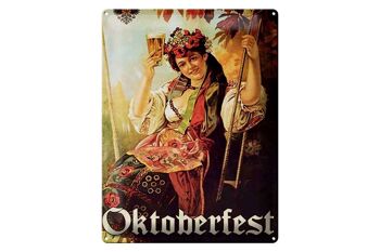 Plaque en tôle Pin Up 30x40cm Femme Oktoberfest avec de la bière 1