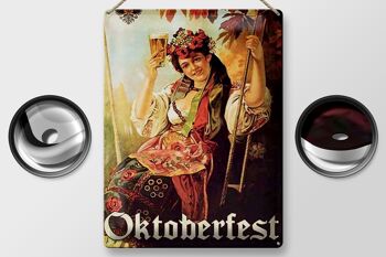 Plaque en tôle Pin Up 30x40cm Femme Oktoberfest avec de la bière 2