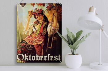 Plaque en tôle Pin Up 30x40cm Femme Oktoberfest avec de la bière 3