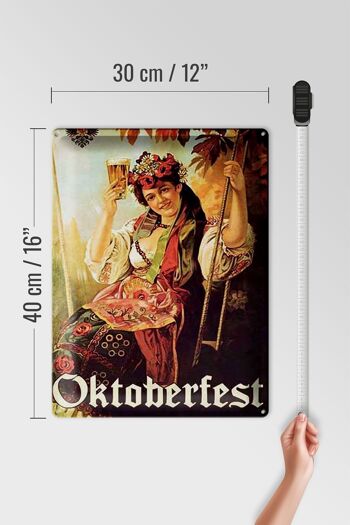 Plaque en tôle Pin Up 30x40cm Femme Oktoberfest avec de la bière 4