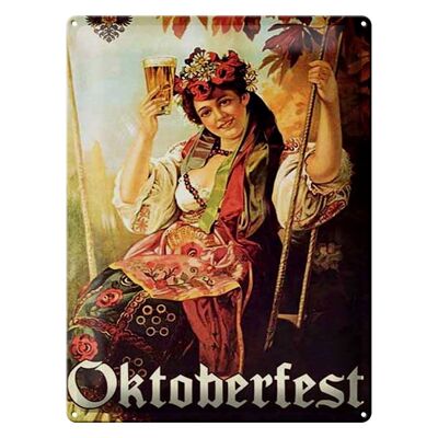 Cartel de chapa Pin Up 30x40cm Mujer Oktoberfest con cerveza