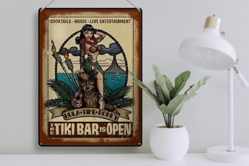 Panneau en étain Pin Up 30x40cm, TIKI Bar is Open Cocktail Music 3