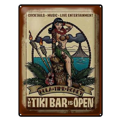 Tin sign Pin Up 30x40cm TIKI Bar is Open Cocktail Music