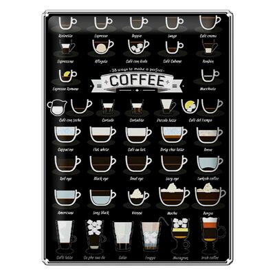 Cartel de chapa que dice Café 30x40cm 38 maneras de hacer un café perfecto