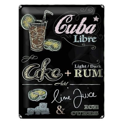 Plaque en tôle recette 30x40cm Cuba Libre Cocktail Rhum Noir Glace