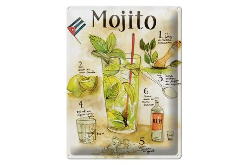 Blechschild Rezept 30x40cm Mojito Rum suco de limão Agua