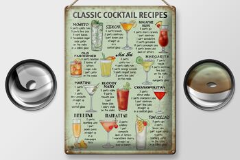 Plaque en tôle 30x40cm recettes de cocktails classiques Mojito MaiTai Martini Manhattan 2