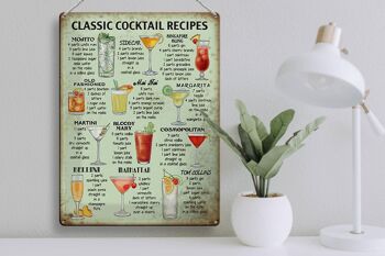 Plaque en tôle 30x40cm recettes de cocktails classiques Mojito MaiTai Martini Manhattan 3