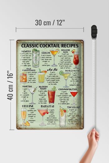 Plaque en tôle 30x40cm recettes de cocktails classiques Mojito MaiTai Martini Manhattan 4