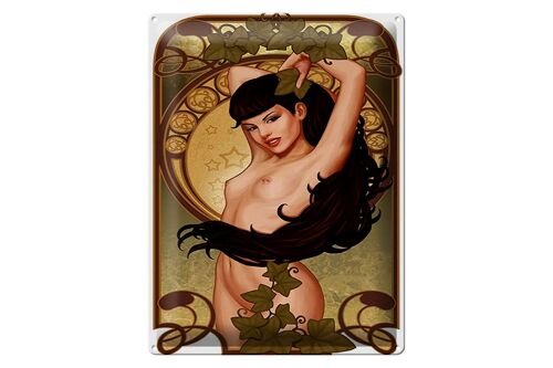 Blechschild Pin Up 30x40cm sexy Frau Girl Efeu Piercing