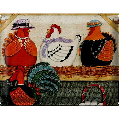 Panneau en étain disant 40x30cm poulet poules œufs œufs