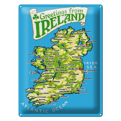 Targa in metallo vacanza 30x40 cm Mappa dei saluti dall'Irlanda