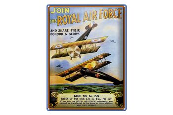 Panneau en étain disant 30x40cm avion Royal Air Force Age 18 1