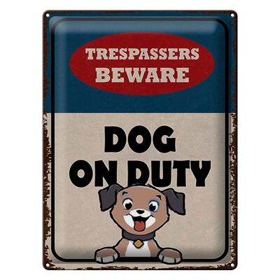 Targa in metallo 30x40 cm con scritta "Attenti ai trasgressori DOG in servizio".