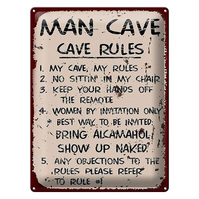 Cartel de chapa que dice 30x40cm Hombre cueva mi cueva mis reglas
