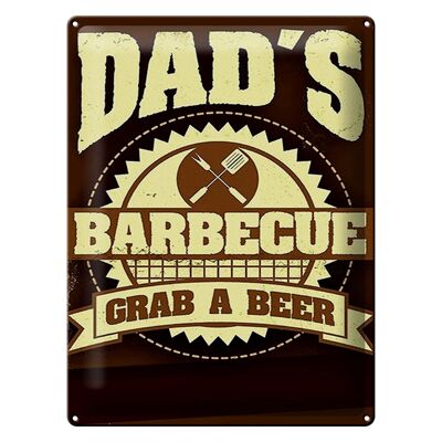 Targa in metallo con scritta 30x40 cm Il barbecue di papà, prendi una birra