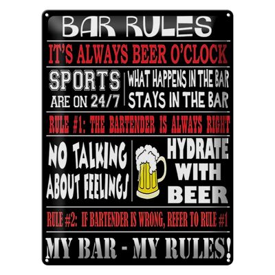 Metal sign saying 30x40cm Bar rules Beer my bar my rules