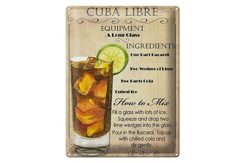 Blechschild 30x40cm Cuba Libre Equipment ingredient