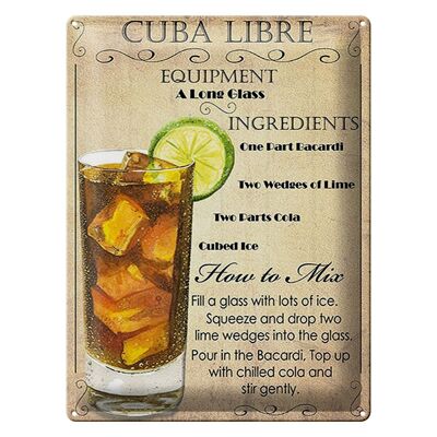 Blechschild 30x40cm Cuba Libre Equipment ingredient