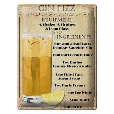 Cartel de chapa 30x40cm Gin Fizz Equipo ingredientes cartel beige
