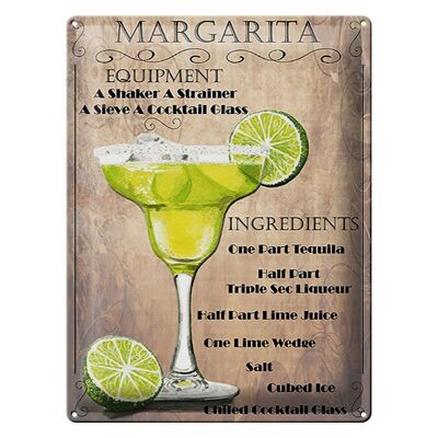 Blechschild 30x40cm Margarita Equipment ingredients beige Schild