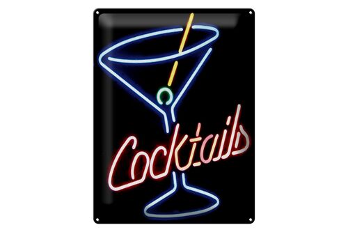 Blechschild 30x40cm Cocktails Neon Strohhalm