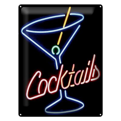 Targa in metallo 30x40 cm Cocktails Neon Paglia