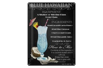 Plaque en tôle 30x40cm ingrédients hawaïens bleus 1