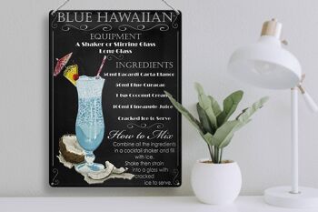 Plaque en tôle 30x40cm ingrédients hawaïens bleus 3