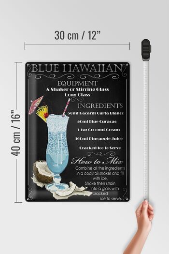 Plaque en tôle 30x40cm ingrédients hawaïens bleus 4