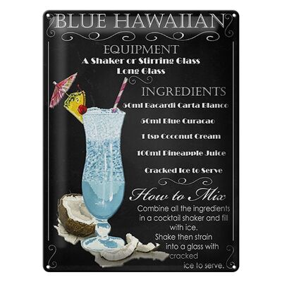 Targa in metallo 30x40 cm blu ingredienti hawaiani