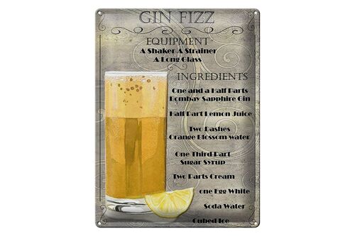 Blechschild 30x40cm Gin Fizz Equipment ingredients