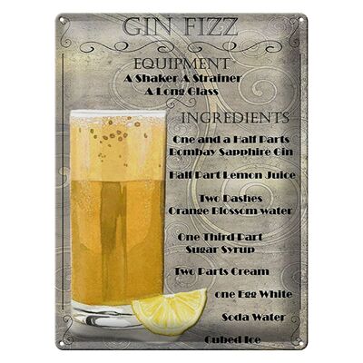 Cartel de chapa 30x40cm Gin Fizz Equipo ingredientes