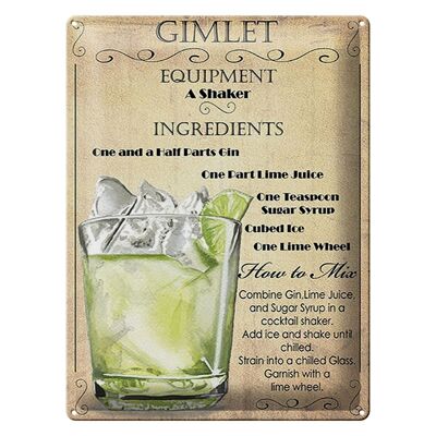 Blechschild 30x40cm Gimlet Equipment ingredients beige Schild