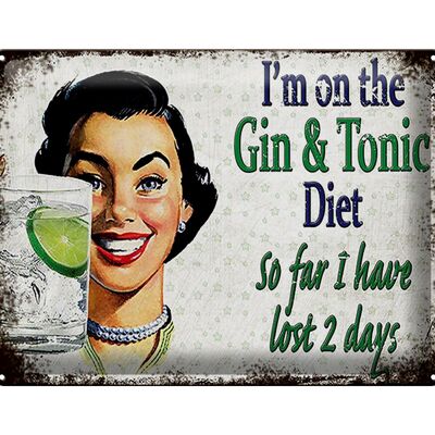 Targa in metallo 40x30 cm con scritta "Sto seguendo la dieta Gin & Tonic".