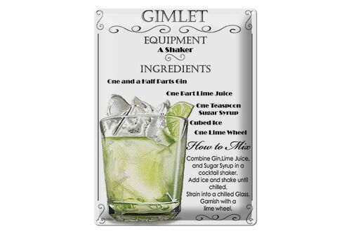 Blechschild 30x40cm Gimlet Equipment ingredients