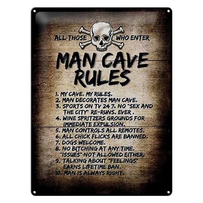 Targa in metallo con scritta 30x40 cm Man Cave Rules Skull