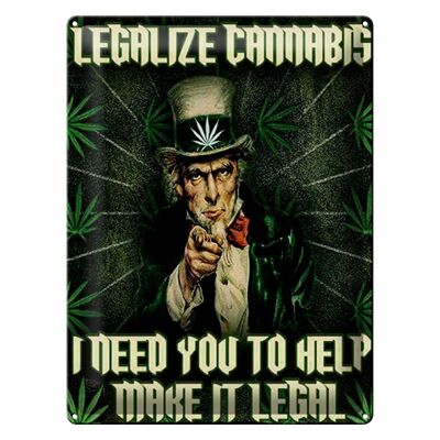 Targa in metallo con scritto 30x40 cm legalizzare la cannabis ha bisogno del tuo aiuto