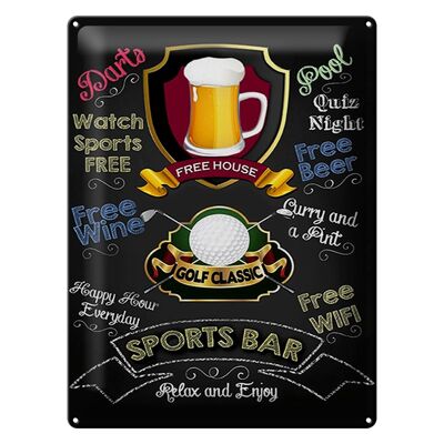 Metal sign saying 30x40cm sports bar Golf relax and enjoy
