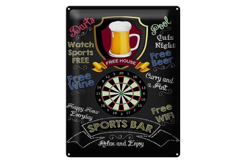 Blechschild Spruch 30x40cm sports bar Darts relax and enjoy